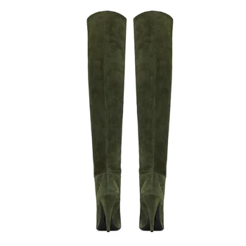 Arden Furtado de 2018 outono, moda de inverno do cone salto salto alto 10 cm preto verde de camurça altura do joelho, plissado botas sexy sapatos femininos