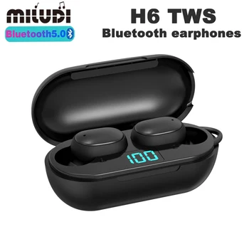 H6 TWS sem Fio Bluetooth Fones de ouvido V5.0 Música Esportes Fones de ouvido Display LED Impermeável Estéreo de Fones de ouvido Para Xiaomi Huawei Iphone