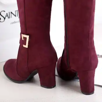 Smirnova tamanho Grande 34-48 Nova joelho alto botas para mulheres grossa salto alto botas de inverno de calçados femininos sapatos femininos