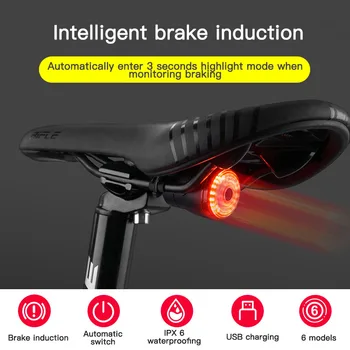 6 modos de flash Inteligente Bicicleta Bicicleta Luzes de Freio de Aviso Automático de Detecção de Ciclismo de Estrada de Bicicleta de Cauda Luz Traseira Lâmpada Acessórios