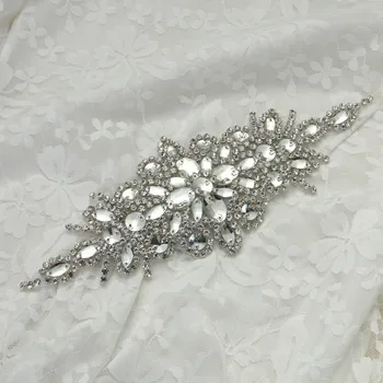 Vintage Strass Folha De Acessórios de Noiva costurar em Jóias de Prata de Casamento de Cristal Cinto de Strass talão de lantejoulas patch applique