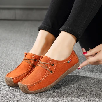 Para mulheres Genuínas Sapatos de Couro Exterior Casual Flats Mulheres Handsewn Camurça Loafer 5 Cores Tamanho:35-42 Sapatos