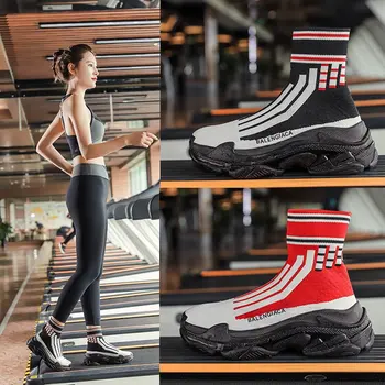Meias sapatos femininos 2019 outono novo Britânico vento listras de espessura inferior ins sports net elástico vermelho curto, meias meias maré