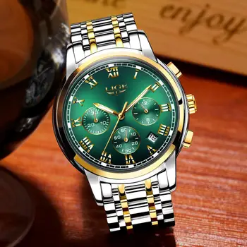 Moda Nova Mens Relógios LIGE Design Clássico Green Dial de Negócios, Relógio Homens Integral à prova d'água relógio de Quartzo do Aço Relógio Masculino