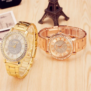 Cristal de luxo Relógios de Ouro Mulheres da Moda Pulseira de Quartzo relojes mujer 2018 alta qualidade Senhora da cinta de aço assistir