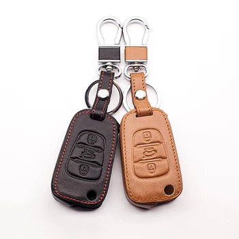 Para Kia couro tampo para Kia RIO K2 K5 para Hyundai i20 i30 i35 iX20 iX35 3 botão de Fold Remoto chaves do carro cobre acessórios
