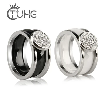 10mm de Largura de Mulheres, Homens, Anéis de Cerâmica 316 de Aço Inoxidável Removíveis Anéis de Cerâmica Com CZ Anéis de Cristal de Jóias de Casamento