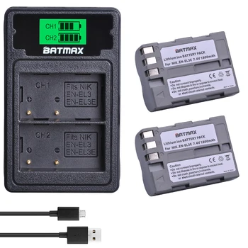 Batmax EN-EL3e PT EL3e Bateria +LCD Duplo Carregador de Tipo C Porta para Nikon D30 D50 D70 D70S D90 D80 D100 D200 D300