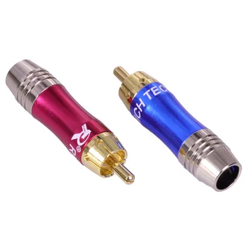 5pair/10pcs Conector RCA Fio macho Plug banhado a ouro adaptador de áudio de azul e vermelho, rabo de cavalo alto-falante conector para Cabo de 8MM