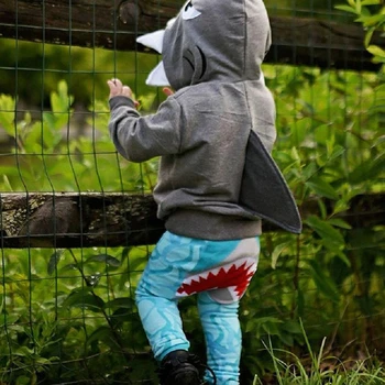 Criança De Bebê Meninos Cartoon Tubarão Capuz Tops Capuz Jaqueta Casaco Pullover Vestuário Roupas Casuais