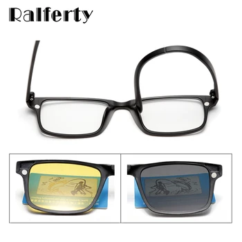 Ralferty Ímã Homens Óculos de sol Polarizados do Clipe de Óculos de Mulheres da Praça de Óculos TR90 UV400 3D Óptica Quadros 7 Em 1 Oculos A2247