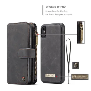 2 em 1 bolsa estilo carteira telefone de caso para o iPhone 7/7Plus 8/8Plus XR XS XSMAX multi slot para cartão de zíper bolsa para Samsung S8 S9 Plus caso