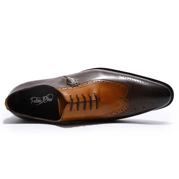 FELIX CHU Artesanal Homens de Oxford, Sapatos sociais de Couro Genuíno Marrom Vestido de Sapatos de Mens Joaninha Pontiagudo Dedo do pé Laço Calçado