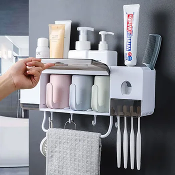 GESEW Multifunções Escova de dentes com Suporte de Parede suporte de Armazenamento de pasta de dente Automáticas Espremedor de Distribuidor de Acessórios de casa de Banho