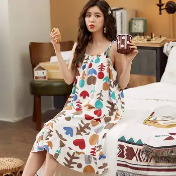 Camisolas Mulheres Impresso Moda Plus Size 5XL Solta Doce Estilo coreano de Dormir Chique de Lazer das Mulheres Sexy Espaguete fita para o Lar