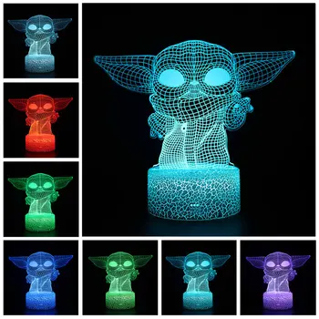 3D Lâmpada de Star Wars Bebê Yoda Figura Nightlight para Casa, Decoração de quartos de Crianças Presente de Aniversário Acrílico RGB Noite do Diodo emissor de Luz de Star Wars