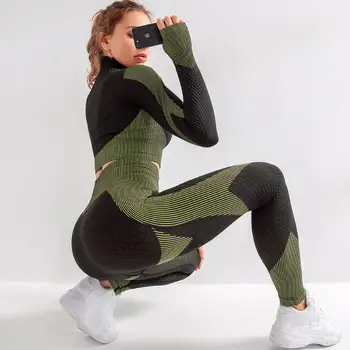 Terno de esportes 2pcs Mulheres Zíper Ginásio Conjunto de Yoga Camisas+Leggings Elástico Execução de Sportswear de Fitness Jogging Femme Treino de Roupas