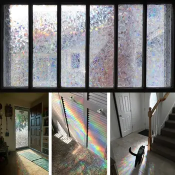 Janela de privacidade do arco-íris Filmes Matizado 3D Não Cola Estático Decorativos para Vitrais Película Auto-Adesiva Anti-UV Vidro Adesivo Htv