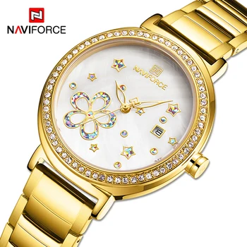 NAVIFORCE Marca de Luxo de Ouro Mulheres Relógios de Vestido Casual Senhoras Quartzo relógio de Pulso Feminino, Impermeável Relógio Meninas Relógio Feminino
