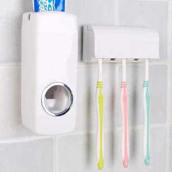 Montado na parede Automática Dispensador de pasta de dente e Suporte 5 Suporte da Escova de dentes Stand