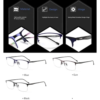 Ultraleve Liga de Titânio Homens de Negócios Óptico de Armações de Óculos , Semi Quadro de Mola de Metal Prescrição de Óculos de Miopia de Quadro