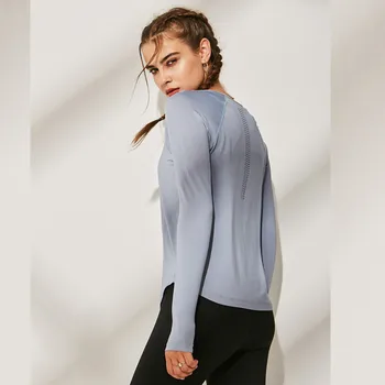Outono de roupas de Fitness Respirável Sportswear Mulheres T-Shirt Yoga Topo Rápido a Seco Camisa do Ginásio de Esporte, Camisa de manga Longa