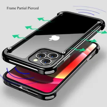 Caso de telefone Para o iPhone 12 pro max de luxo Armação de Metal de Forma Com o Condutor à prova de Choque original caso de pára-choques de Trás Bover Legal Caso