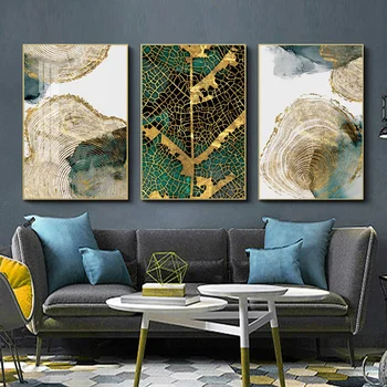 Abstrato moderno folha de Lona de Arte de Ouro azul Pôsteres e Impressões de Parede Imagens para a Sala de Casa Elegante Cuadro de Decoração de Casa