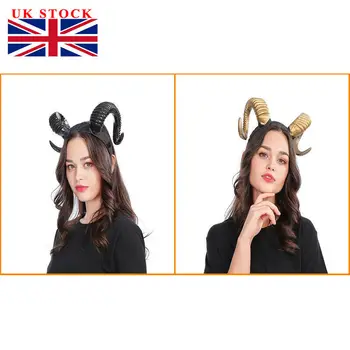 Elk Horn Ovelhas Bruxa má Ondulada Diabo Carneiro Bode Chifre Headband Festa de Halloween reino UNIDO