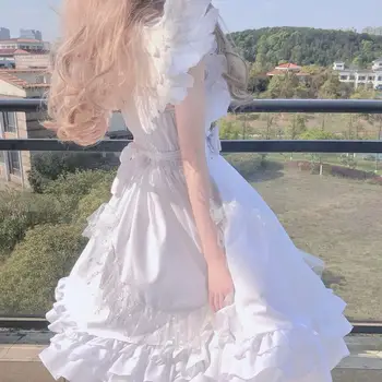Anbenser Branco Doce Anjo Jsk Vestido Lolita Japonês Vintage Kawaii Girls Gótico Estrelas Laço De Fadas Vestido De Cosplay Vestidos De Princesa