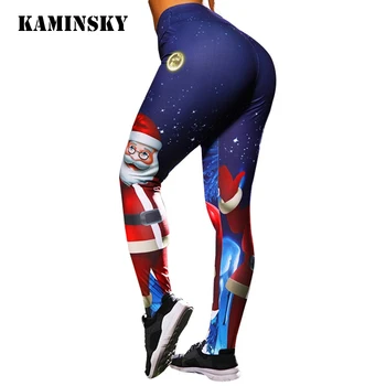 Kaminsky De Natal, Papai Noel Impresso Leggings Para Mulheres De Cintura Alta Push-Up Calça Legging Feminina De Inverno De Fitness Legging