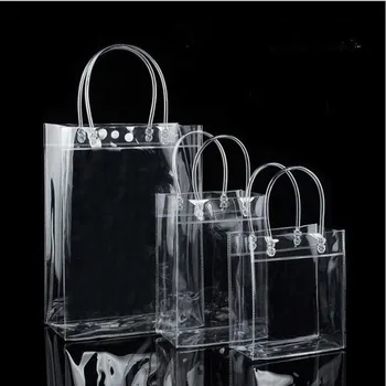 Frete grátis 13*15*7CM exposição Clara sacos pequenos, de presente Transparente saco de plástico Mini sacos de PVC alça de saco cosmético pack 50pcs/monte
