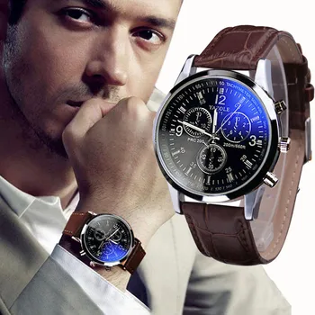 Fashion Faux Leather Mens Analógico Litros Relógios Blue Ray Homens Relógio De Pulso 2019 Mens Relógios De Marca Top De Luxo Casual Relógio Relógio