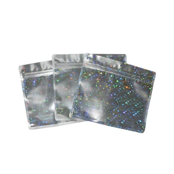 100 Pcs Estrelas Holograma Folha De Alumínio E Transparente Buraco Redondo Zip Lock Sacos De Roupas Íntimas De Vestuário, Meias, Camisa De Presente Da Jóia Pouche
