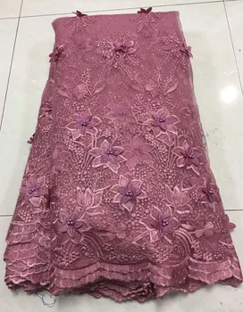 3D Flor de Alta Qualidade Tecido de Renda, África do Laço de Tecido Blush cor-de-Rosa, Applique Bordado Laço de Tecido para Vestidos de ZA35-21