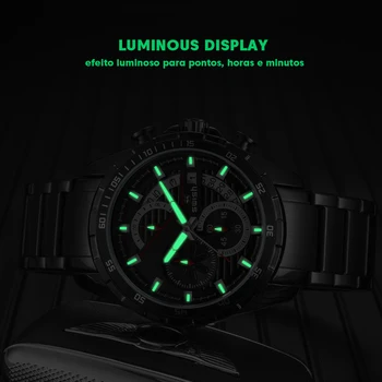 SWISH Homens Relógios de Marca Top de Luxo PRETO de Aço Inoxidável à prova d'água Quartzo Relógio Homens de Moda Cronógrafo Esporte Militar Assista