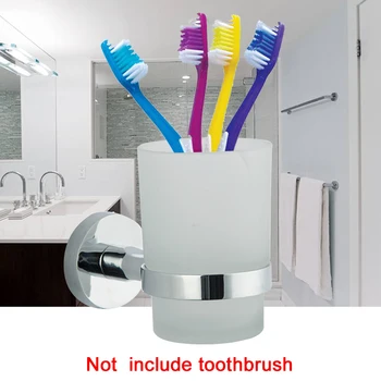 Suporte Da Escova De Dentes Organizador De Aço Inoxidável Da Parede Wc, Casa De Banho Toothpaster Hotel Acessórios Copo De Vidro Redondo