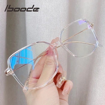 Iboode Transparente, Óculos de Mulheres com luz Azul Bloqueando Poligonal TR90 Retro Miopia Óculos de Armação Homens Computador Óptico Óculos
