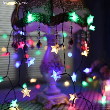 2/4/10m de luz LED string de forma de estrela de energia da bateria ao ar livre luzes de Natal branco branco morno multicolor