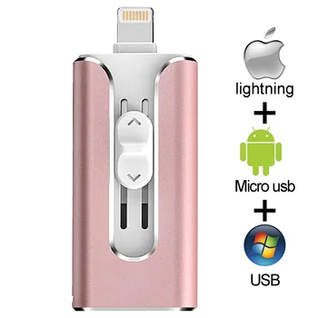 Para o iPhone X/8/7/7 Plus/6/6/5 ipad Unidade Flash USB da Pena do Metal drive 8GB 16GB 32GB 64GB de 128GB de Memória memory Stick micro usb tecla u disco