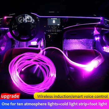 6 em 1 RGB Ambiente DIODO emissor de luz com 6M de Decoração de Interiores Carro de Fibra Óptica a Luz de Tira pelo Aplicativo de Controle de Ambiente Decorativo Lâmpadas de 12V