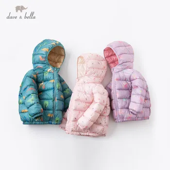 DBZ16328 dave bella inverno do bebê moda unissex cartoon impressão bolsos com capuz casaco acolchoado crianças tops infantil criança outerwear