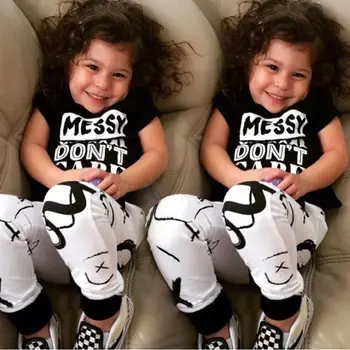 Criança Bebê Roupa de Moda Casual T-shirt Tops + Calças Calças 2PCS Conjunto de Roupas 2 3 4 5 6 7 Anos Conjuntos de Roupas