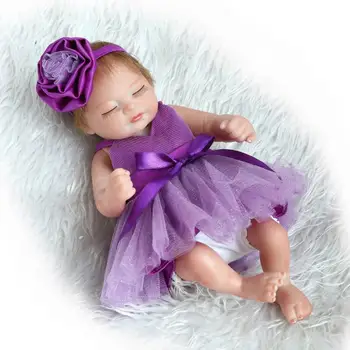 Silicone renascer bonecas para meninas, brinquedos, realistas bebê recém-nascido com vestido roxo mohair crianças, presente de aniversário bonecas