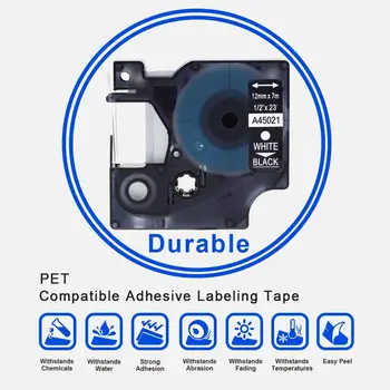 3PCS 45021 (S0720610) Compatível para Dymo D1 Label manager Branco no Preto para DYMO LabelManager Fita de Impressora, 12mm (1/2