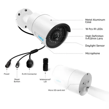 Reolink RLC-410-5MP Câmera IP PoE 5MP HD Exterior Impermeável de Visão Noturna Infravermelha de Segurança de Vigilância de Vídeo com slot de cartão SD