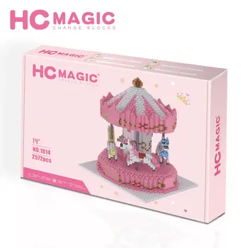 HC MAGIA 1014 Diamante Carrossel Cavalo Bolo de Montagem do Modelo de Construção de Blocos de Crianças Presentes de Aniversário Figuras DIY Brinquedos de Menina Anime