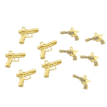 10Pcs Arma Pistola Encantos Liga de Ouro Com Strass de Moda Pendentes Para Fazer Jóias Encontrar Colar Pulseira DIY feito à mão