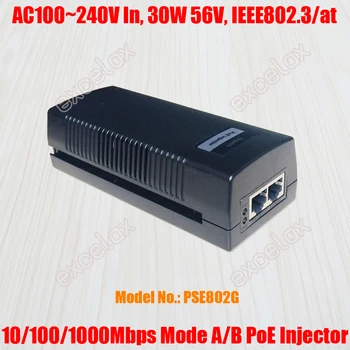 1000Mbps 1Gbps AC 100~240V Única Porta de Rede PoE Injector de Modo A 12+ 36 - Power Over Ethernet Fonte de 30W IEEE802.3af/em PSE802G