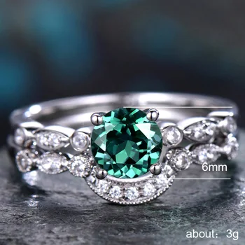 2021 novo luxo, de cor verde redondo prata 925 esterlina, anel de casamento definida para as mulheres-dama presente de aniversário de jóias em massa vender R5817
